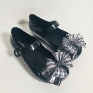 Mini Melissa Shoes Black with Glitter Bow Size 10